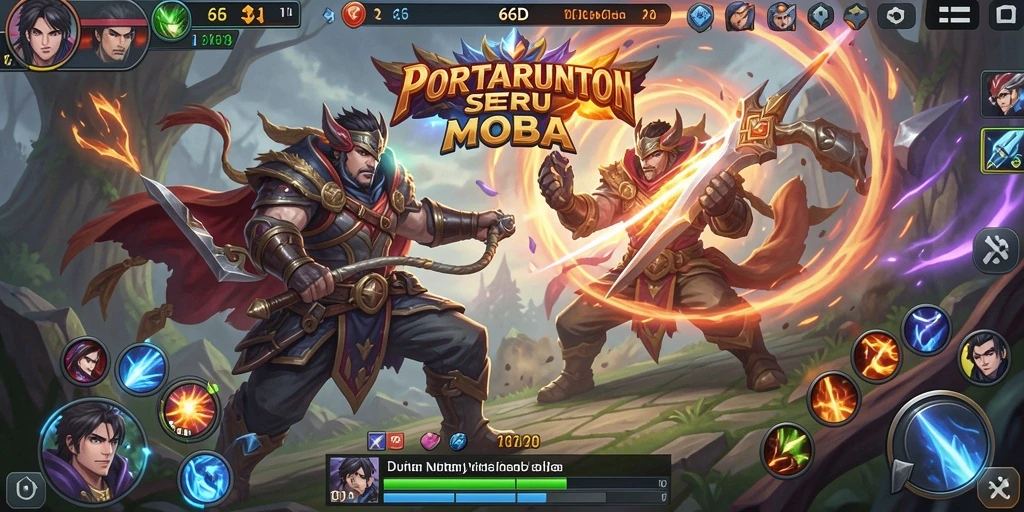 Screenshot utama 66D menampilkan aksi seru pertempuran MOBA.