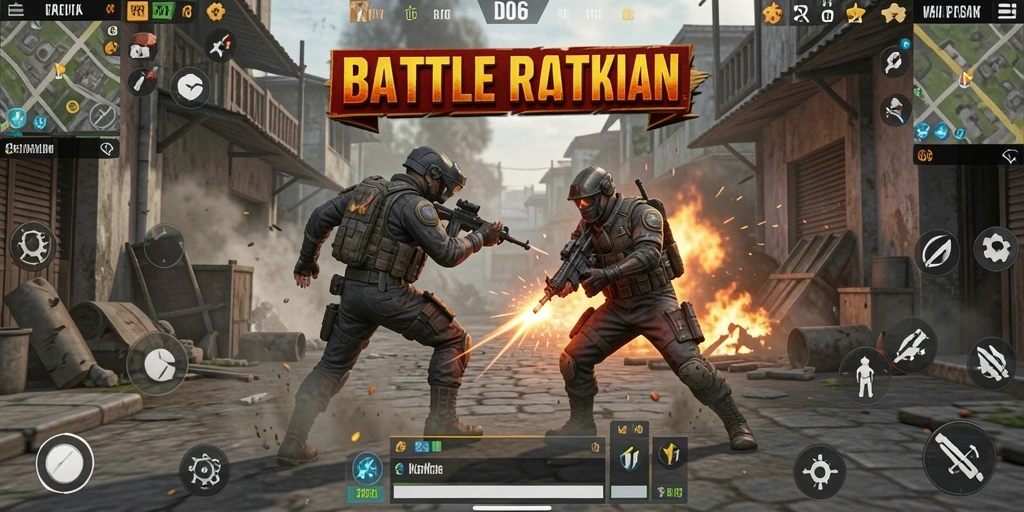 Tampilan gameplay D06 yang penuh aksi dalam pertempuran Battle Royale.