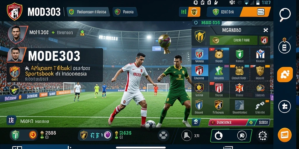 Screenshot utama MODE303 menampilkan gameplay taruhan sepak bola yang intens.