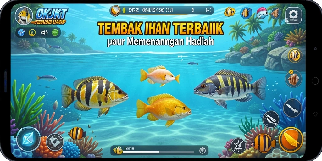 Tampilan gameplay menarik dari OKJKT saat menembak ikan.