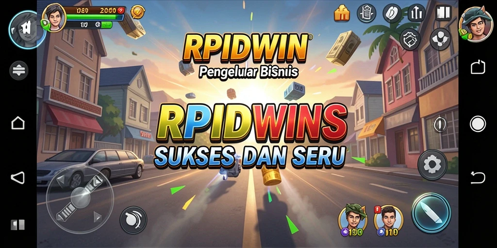 Tangkapan layar gameplay RPIDWIN menampilkan suasana bisnis yang dinamis.