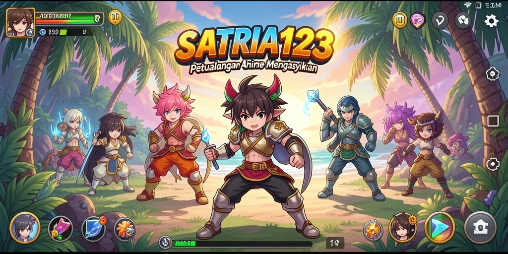 Tangkapan layar SATRIA123 menampilkan pertarungan karakter anime yang seru.